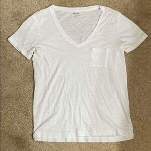 Madewell White V-Neck Tee with Pocket